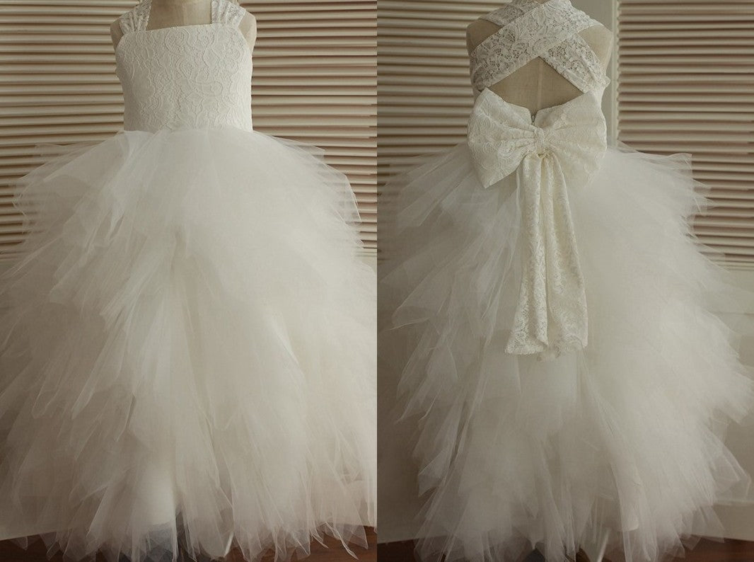 A-Line/Princess Ankle-Length Straps Lace Sleeveless Tulle Flower Girl Dresses DEP0007555