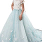 A-line/Princess Scoop Short Sleeves Lace Tulle Floor-Length Flower Girl Dresses DEP0007583