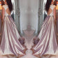 A-Line/Princess Jewel Sleeveless Sweep/Brush Train Lace Satin Dresses DEP0003588