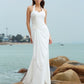 Sheath/Column Halter Pleats Sleeveless Long Chiffon Beach Wedding Dresses DEP0006542