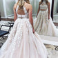A-Line/Princess High Neck Sleeveless Sweep/Brush Train Applique Tulle Two Piece Dresses DEP0001959