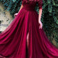 A-Line/Princess 1/2 Sleeves Off-the-Shoulder Sweep/Brush Train Ruffles Tulle Dresses DEP0001702