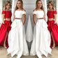 A-Line/Princess Off-the-Shoulder Sleeveless Sweep/Brush Train Lace Satin Two Piece Dresses DEP0002002