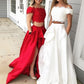 A-Line/Princess Off-the-Shoulder Sleeveless Sweep/Brush Train Lace Satin Two Piece Dresses DEP0002002