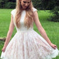 A-Line/Princess Lace Pearls Sheer Neck Sleeveless Short/Mini Homecoming Dress DEP0003898