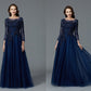 A-Line/Princess Long Sleeves Scoop Beading Floor-Length Tulle Mother of the Bride Dresses DEP0007069