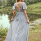 A-Line/Princess Chiffon Ruffles V-neck Short Sleeves Floor-Length Bridesmaid Dresses DEP0004977