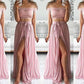 A-Line/Princess Off-the-Shoulder Sleeveless Chiffon Floor-Length Lace Two Piece Dresses DEP0002112