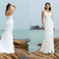Sheath/Column Halter Pleats Sleeveless Long Chiffon Beach Wedding Dresses DEP0006542