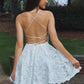 A-Line/Princess Lace Applique Spaghetti Straps Sleeveless Short/Mini Homecoming Dress DEP0002530