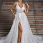 A-Line/Princess Lace Applique V-neck Sleeveless Sweep/Brush Train Wedding Dresses DEP0006048