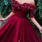 A-Line/Princess 1/2 Sleeves Off-the-Shoulder Sweep/Brush Train Ruffles Tulle Dresses DEP0001702