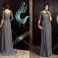 A-Line/Princess Scoop Beading 1/2 Sleeves Long Chiffon Mother of the Bride Dresses DEP0007084