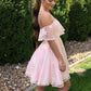 A-Line/Princess Lace Off-the-Shoulder Sleeveless Applique Short/Mini Homecoming Dresses DEP0004516