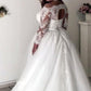 A-Line/Princess Off-the-Shoulder Long Sleeves Sweep/Brush Train Lace Tulle Wedding Dresses DEP0005965