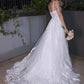 A-Line/Princess Lace Applique Square Sleeveless Sweep/Brush Train Wedding Dresses DEP0006059