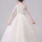 A-Line/Princess Lace Bowknot Scoop 3/4 Sleeves Floor-Length Flower Girl Dresses DEP0007506