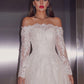 A-Line/Princess Lace Applique Off-the-Shoulder Long Sleeves Sweep/Brush Train Wedding Dresses DEP0006083