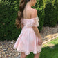 A-Line/Princess Lace Off-the-Shoulder Sleeveless Applique Short/Mini Homecoming Dresses DEP0004516