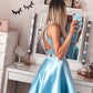 A-Line/Princess Satin Lace Sleeveless Halter Short/Mini Two Piece Homecoming Dresses DEP0004654