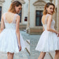 A-Line/Princess Jewel Sleeveless Pearls Short/Mini Lace Dresses DEP0003535