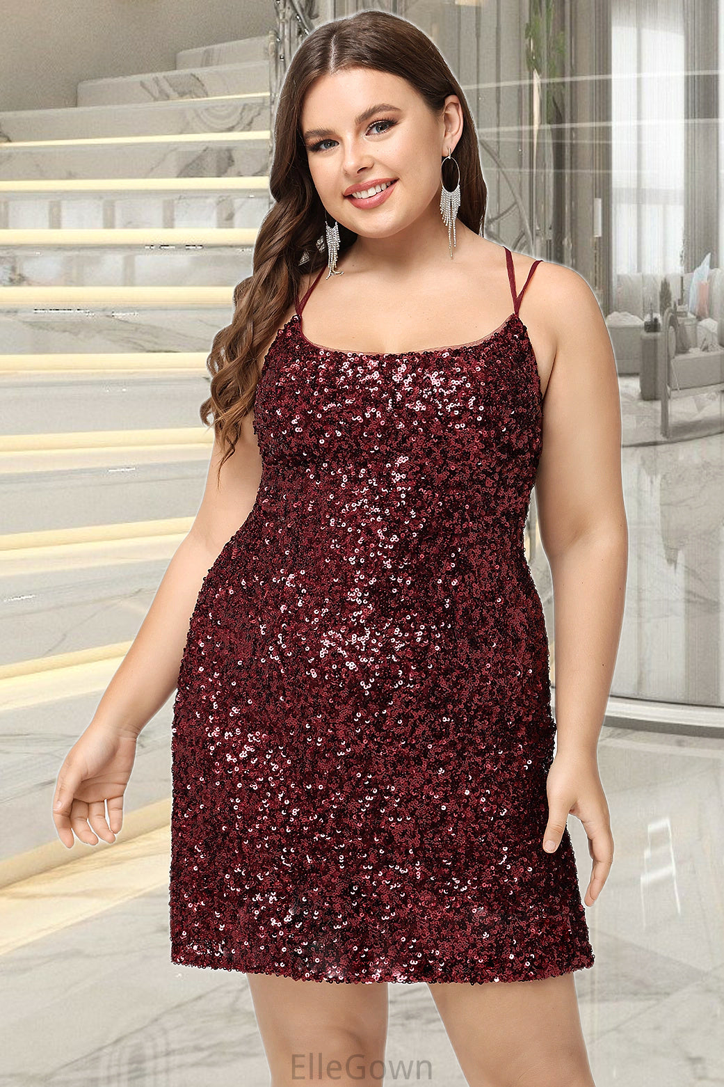 Delilah Bodycon Scoop Short/Mini Sequin Homecoming Dress With Sequins DEP0020489