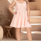 Hazel A-line V-Neck Knee-Length Chiffon Lace Homecoming Dress With Beading DEP0020565