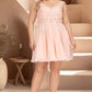 Hazel A-line V-Neck Knee-Length Chiffon Lace Homecoming Dress With Beading DEP0020565