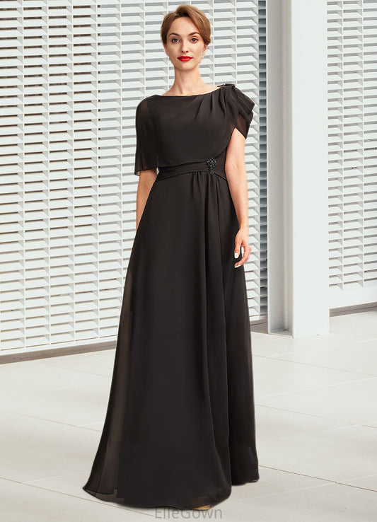 Robin A-Line Scoop Neck Floor-Length Chiffon Mother of the Bride Dress With Ruffle Beading DE126P0014970