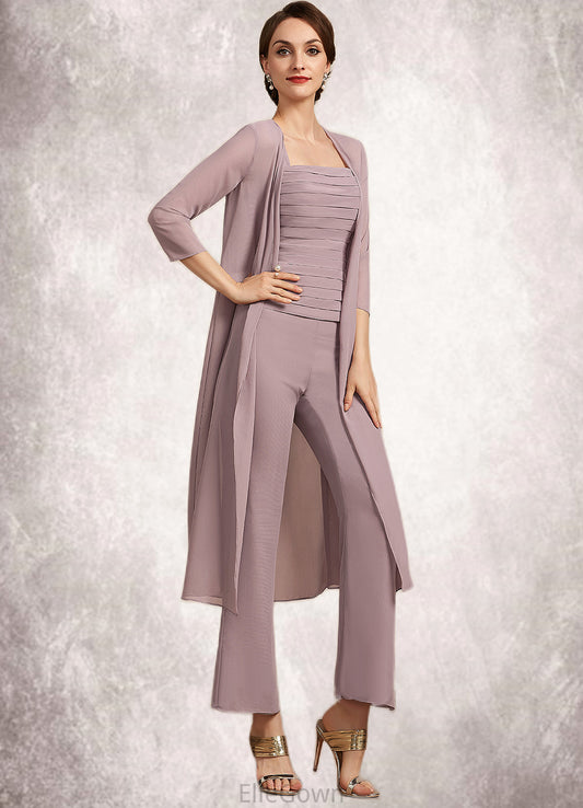 Belinda Jumpsuit/Pantsuit Square Neckline Ankle-Length Chiffon Mother of the Bride Dress With Ruffle DE126P0014984