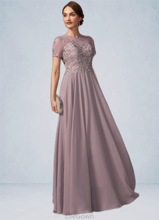 Ruth A-Line Scoop Neck Floor-Length Chiffon Lace Mother of the Bride Dress With Beading Sequins DE126P0014987