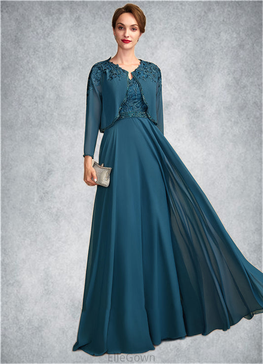 Hadassah A-Line V-neck Floor-Length Chiffon Lace Mother of the Bride Dress With Beading Sequins DE126P0015004