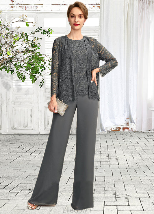 Isis Jumpsuit/Pantsuit Scoop Neck Floor-Length Chiffon Lace Mother of the Bride Dress DE126P0015006