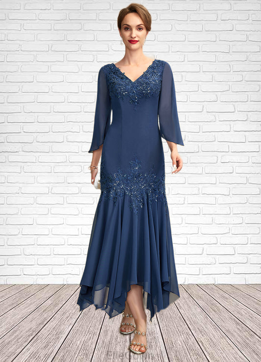 Clarissa Trumpet/Mermaid V-neck Ankle-Length Chiffon Mother of the Bride Dress With Appliques Lace Sequins DE126P0015009