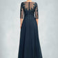 Autumn A-Line V-neck Floor-Length Chiffon Lace Mother of the Bride Dress With Sequins Split Front DE126P0015014
