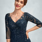 Autumn A-Line V-neck Floor-Length Chiffon Lace Mother of the Bride Dress With Sequins Split Front DE126P0015014