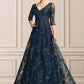 Willow A-Line V-neck Floor-Length Lace Mother of the Bride Dress With Sequins DE126P0015015