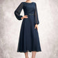 Hailey A-Line Scoop Neck Tea-Length Chiffon Mother of the Bride Dress With Beading Sequins DE126P0015018