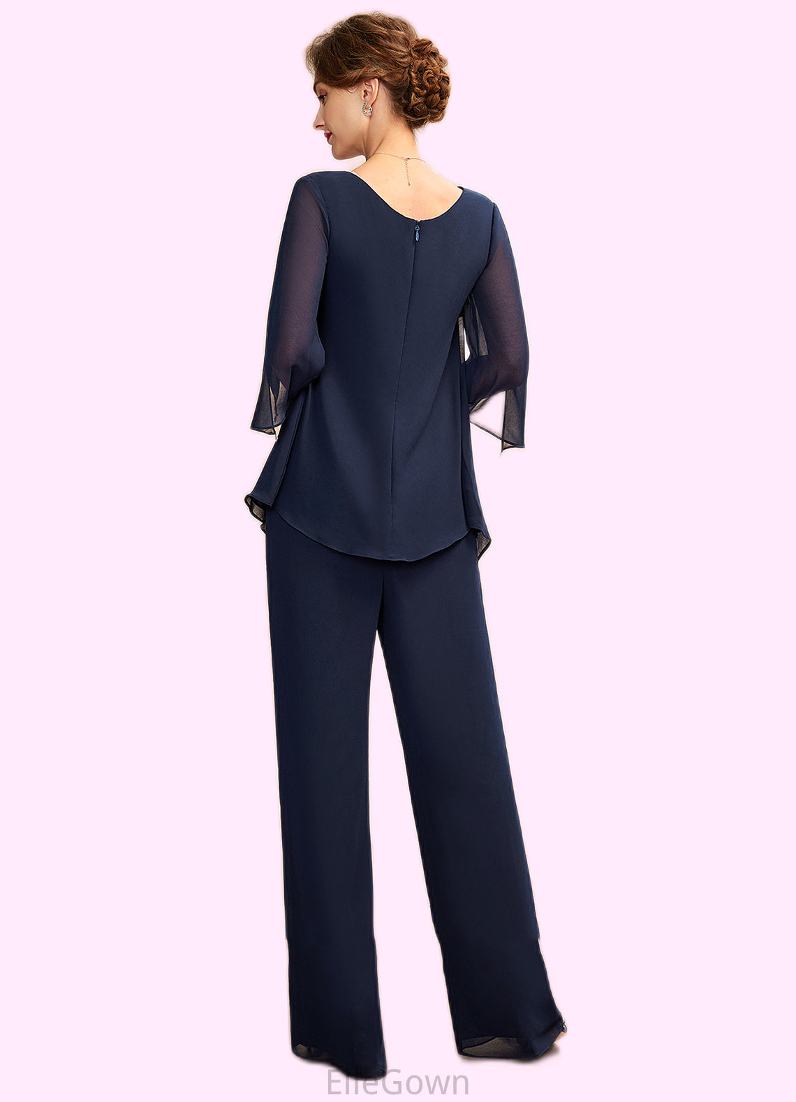 Alice Jumpsuit/Pantsuit V-neck Floor-Length Chiffon Mother of the Bride Dress With Cascading Ruffles DE126P0015019