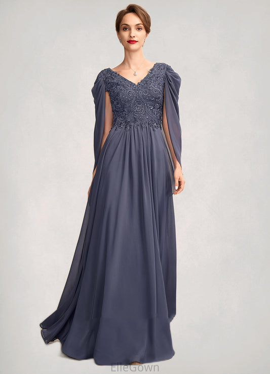 Karsyn A-Line V-neck Floor-Length Chiffon Lace Mother of the Bride Dress With Beading Sequins DE126P0015022