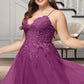 Aubree A-line V-Neck Short/Mini Lace Tulle Homecoming Dress With Sequins DEP0020500