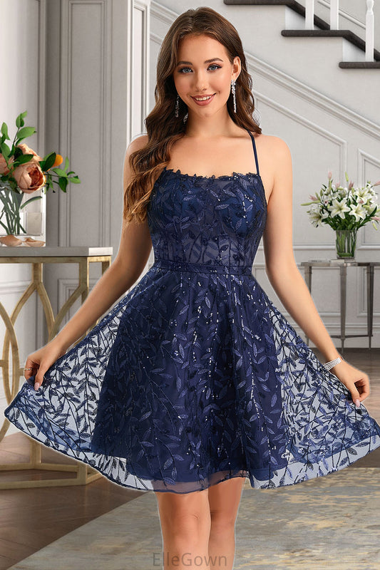 Dakota A-line Scoop Short/Mini Lace Homecoming Dress With Sequins DEP0020461