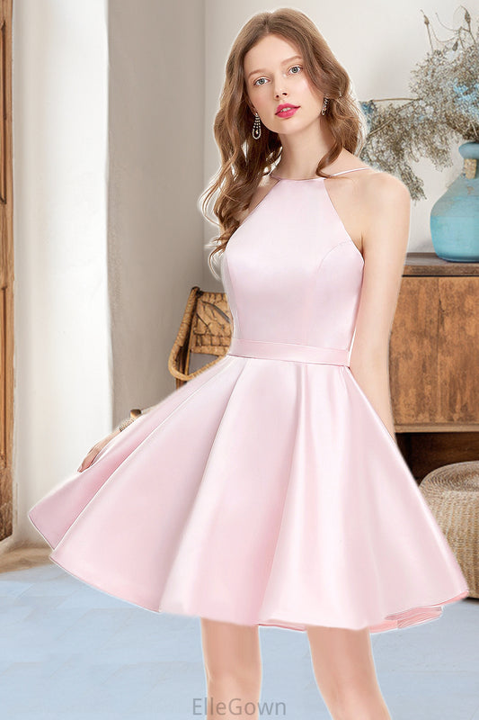 Ximena A-line Scoop Short/Mini Satin Homecoming Dress DEP0020590