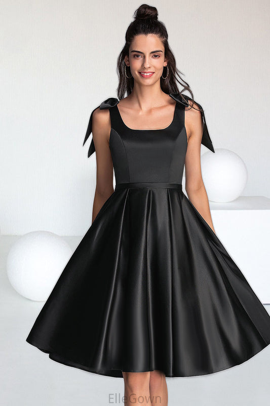 Dana A-line Square Knee-Length Satin Homecoming Dress With Bow DEP0020556