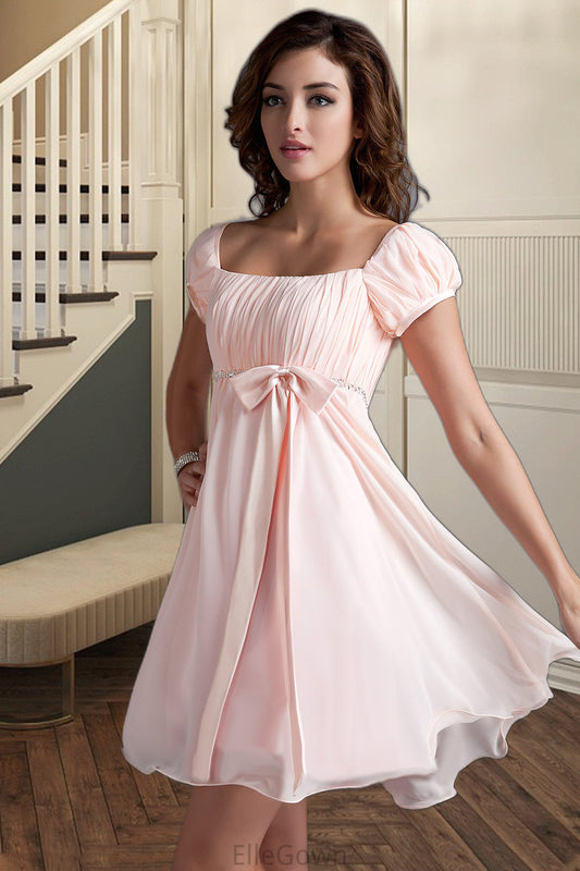 Phoebe A-line Square Short/Mini Chiffon Satin Homecoming Dress With Beading Bow Ruffle DEP0020597