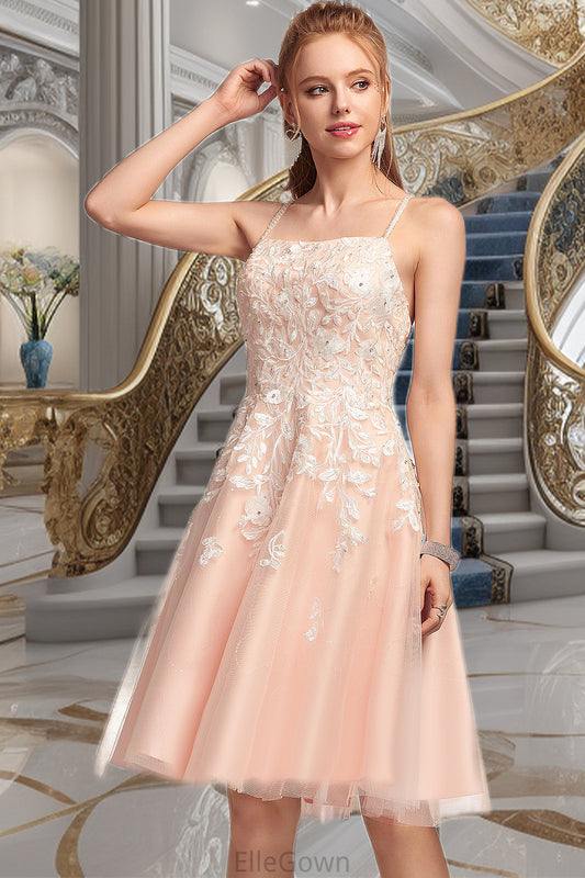 Helga A-line Square Knee-Length Tulle Homecoming Dress With Beading DEP0020543
