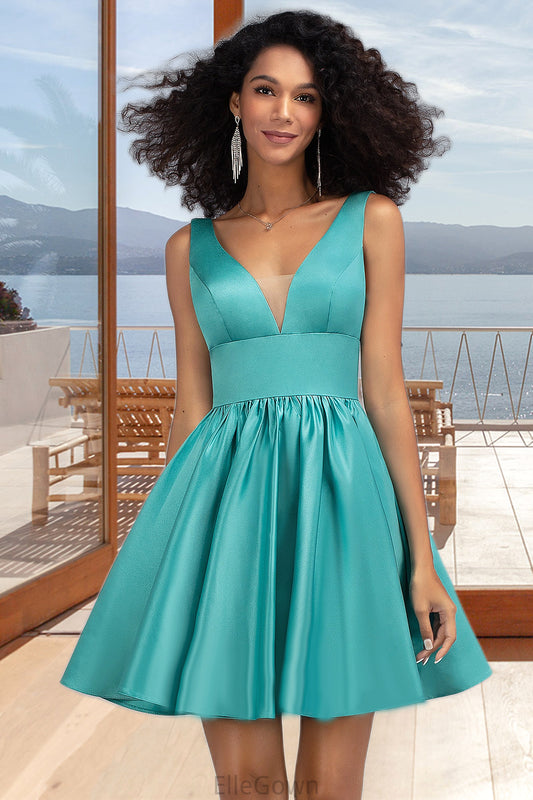 Giana A-line V-Neck Short/Mini Satin Homecoming Dress DEP0020570