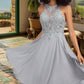 Ruby A-line Scoop Knee-Length Chiffon Lace Homecoming Dress With Sequins DEP0020571