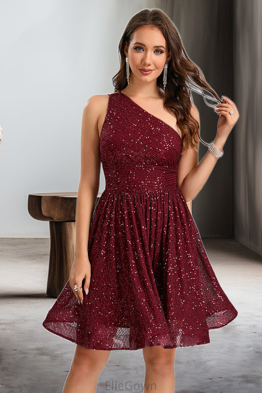 Yazmin A-line One Shoulder Short/Mini Sequin Homecoming Dress With Sequins DEP0020485
