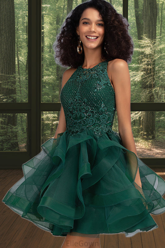 Tiffany Ball-Gown/Princess Scoop Short/Mini Lace Tulle Homecoming Dress With Sequins DEP0020537